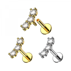 316L Surgical Steel Triple Round CZ Internally Threaded Top With Labret