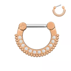 Rose Gold PVD Single Line Micro Paved Septum Clicker Piercing