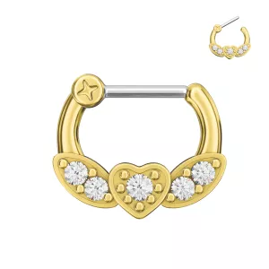 Gold PVD Micro Paved CZ Flying Heart Septum Clicker Piercing