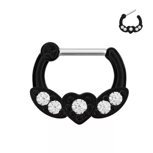 Black PVD Micro Paved CZ Flying Heart Septum Clicker Piercing