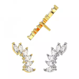 316L Surgical Steel 6-Crystal Graduated Marquise Cluster Top