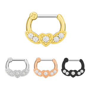 Gold PVD Micro Paved CZ Flying Heart Septum Clicker Piercing