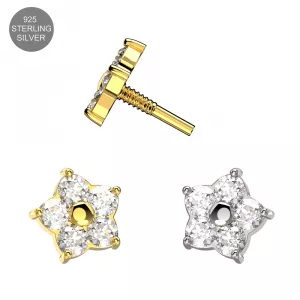 925 Sterling Silver Internally Threaded Crystal Flower Top