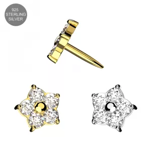 925 Sterling Silver Crystal Flower Threadless Push-Fit Top