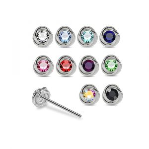 Assorted bezel-set round rhinestone nose pins in 925 sterling silver featuring multiple colors including blue, pink, red, green, black, and aurora borealis.