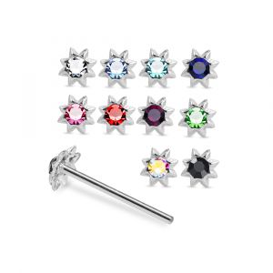 925 Silver Jeweled Petal Sun Straight End Nose Stud Box (20pcs / 40pcs)