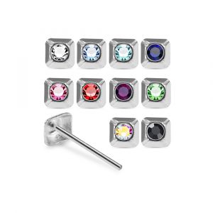 925 Silver Jeweled Square Frame Straight End Nose Stud Box (20pcs / 40pcs)