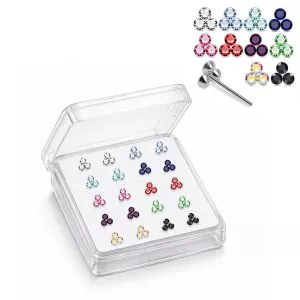 925 Silver Jeweled Trinity Cluster Straight End Nose Stud Box (20pcs / 40pcs)