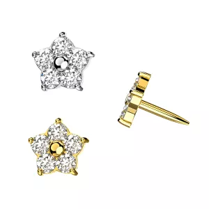 925 sterling silver and gold-plated flower push-fit piercing tops with clear CZ