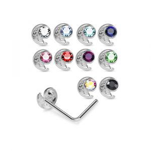 925 Sterling Silver Jeweled Crescent Moon L-Bend Nose Stud Box (20 Pieces)