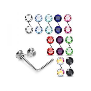 925 Sterling Silver Jeweled Double Bezel L-Bend Nose Stud Box (20 Pieces)