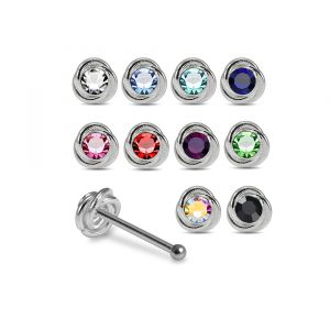 Assorted bezel-set round rhinestone nose screw studs in 925 sterling silver featuring multiple colors including blue, pink, red, green, black, and aurora borealis.