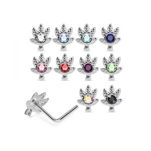 925 Sterling Silver Jeweled Maple Leaf L-Bend Nose Stud Box (20 Pieces)
