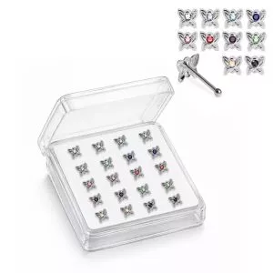 925 Sterling Silver Jeweled Mini Butterfly Ball End Nose Stud Box (20pcs / 40pcs)