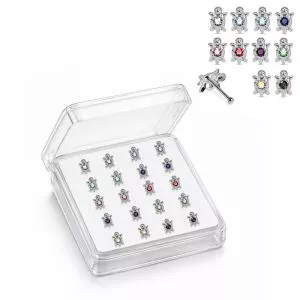 925 Sterling Silver Jeweled Sea Turtle Ball End Nose Stud Box (20pcs/40pcs)