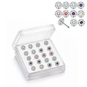 925 Sterling Silver Jeweled Shield Ball End Nose Stud Box (20pcs/40pcs)