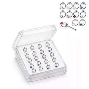 925 Sterling Silver Jeweled Square Prong Ball End Nose Stud Box (20pcs/40pcs)