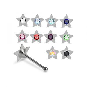 Assortment of rhinestone colors for 925 sterling silver star nose bone studs including clear, aqua, sapphire blue, pink, red, green, AB, and black.