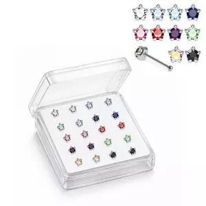 925 Sterling Silver Jeweled Star Prong Ball End Nose Stud Box (20pcs / 40pcs)