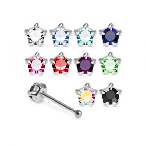 925 Sterling Silver Jeweled Star Prong Ball End Nose Stud Box (20pcs / 40pcs)