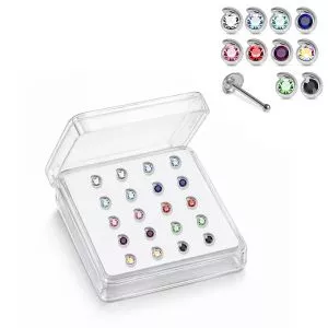 925 Sterling Silver Jeweled Teardrop Ball End Nose Stud Box (20pcs/40pcs)