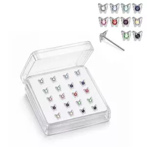 925 Sterling Silver Jeweled Winged Butterfly Straight End Nose Stud Box (20pcs / 40pcs)