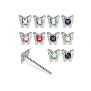 925 Sterling Silver Jeweled Winged Butterfly Straight End Nose Stud Box (20pcs / 40pcs)