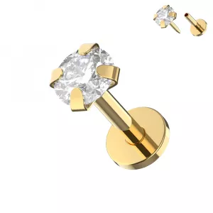 925 Silver CZ Jeweled Push Fit top with Round Base Labret