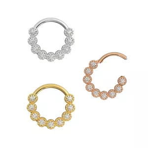 9 CZ Jeweled Surgical Steel Hinged Septum Clicker Ring