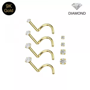 Solid 9K Yellow Gold Screw-Back Round Genuine Diamond Nose Pin (G-SI1)