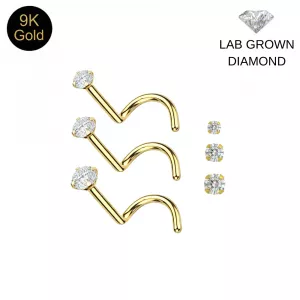 9K Yellow Gold Lab-Grown Diamond Screw-Type Nose Stud (22G)