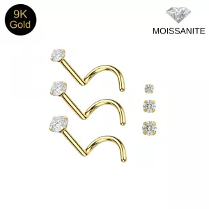 9K Yellow Gold Moissanite Screw-Type Nose Stud (22G)