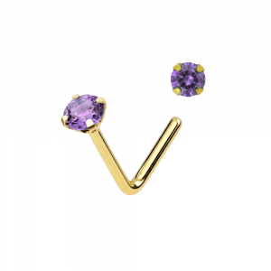 9K Solid Gold Claw-Set Natural Stone L-Bend Nose Stud (22G)