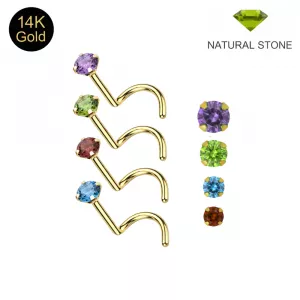9K Yellow Gold Natural Stone Screw-Type Nose Stud (22G)