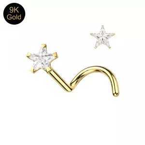 9K Solid Yellow Gold 3mm Star CZ Nose Screw