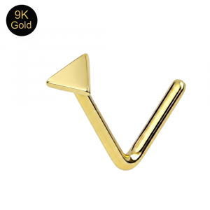 Macro close-up of the 9K solid gold triangle highlighting the artisan-buffed mirror finish.