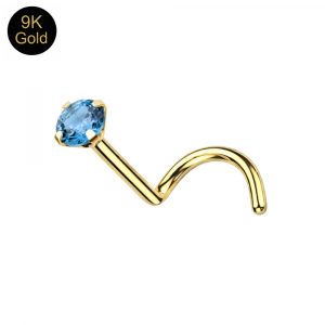 9K Solid Yellow Gold Claw-Set Natural Stone Screw Nose Stud | 22G
