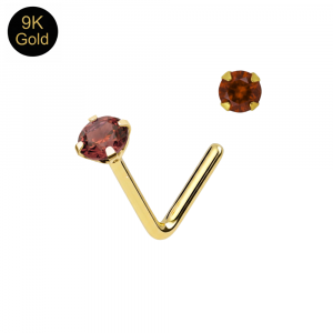 9K Solid Yellow Gold Claw-Set Natural Stone L-Bend Nose Stud | 22G