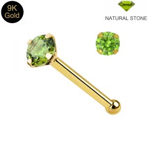 9K Solid Yellow Gold Prism Natural Stone Claw-Set Ball end Nose Pin (22G)