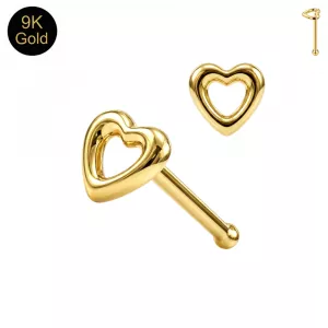 9K Yellow Gold Heart Cut Out Nose Bone Stud | 22G 6mm