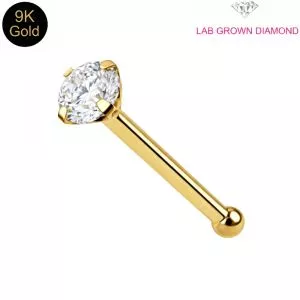 9K Claw Set Round Lab Grown Diamond Fixed Ball End Nose pin