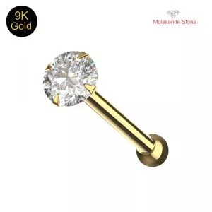 9K Gold Claw-Set Moissanite Nose Pin with Fixed Ball End