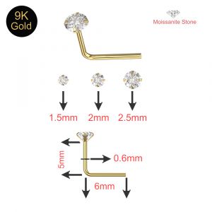9K Gold Claw-Set Moissanite Stone L Bend Nose Stud