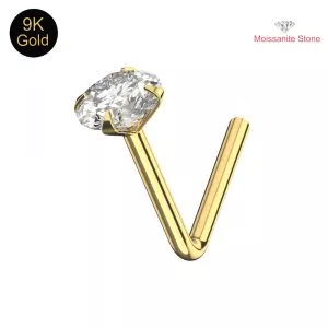 9K Gold Claw-Set Moissanite Stone L Bend Nose Stud