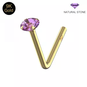 9K Gold Claw-Set Natural Stone L Bend Nose Stud