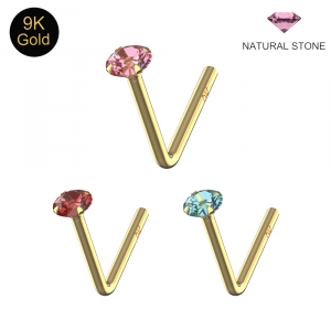 9K Gold Claw-Set Natural Stone L Bend Nose Stud