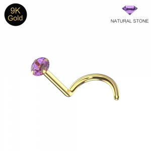 9K Yellow Gold Natural Stone Screw-Type Nose Stud (22G)