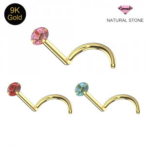 9K Gold Claw-Set Natural Stone Screw Nose Stud