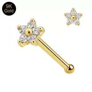 9K Solid Yellow Gold CZ Flower Nose Stud 22G – Jeweled Nose Pin