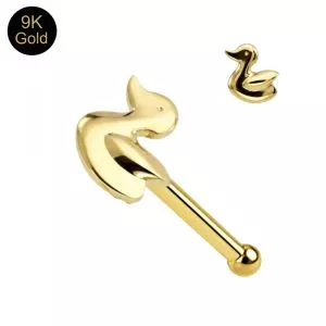 9K Solid Yellow Gold Duck Nose Stud 22G β Ball End Nose Pin